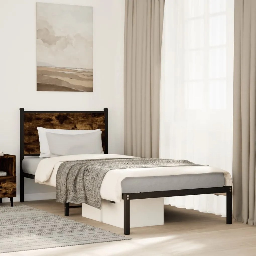 Estrutura de cama sem colchão 90x190 cm metal carvalho fumado