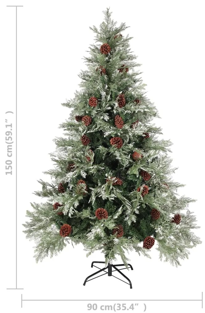 Árvore de Natal com pinhas 150 cm PVC e PE verde e branco