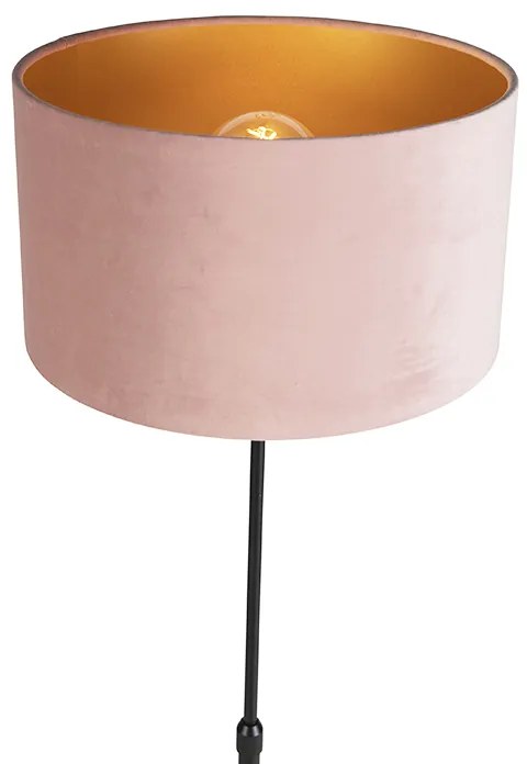 Candeeiro de pé preto com abajur em veludo rosa com dourado 35 cm - Parte Country / Rústico
