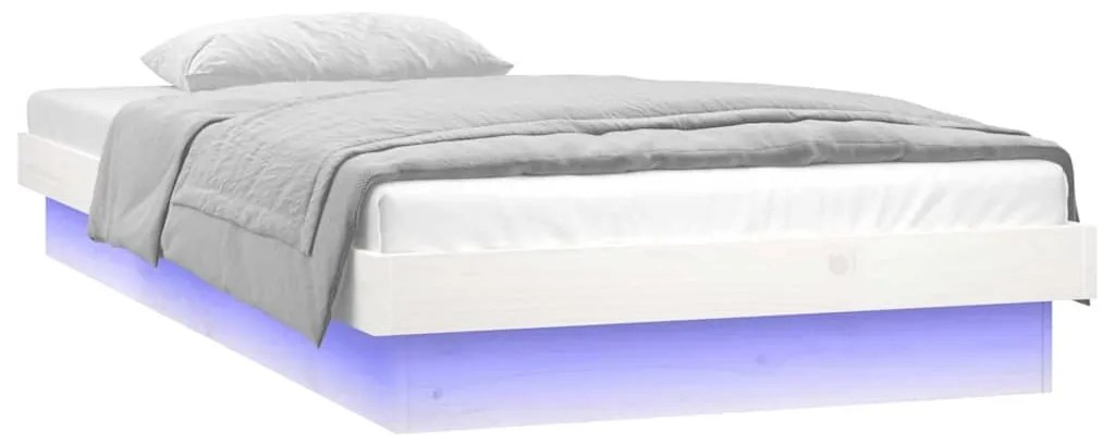 Estrutura cama c/ LED solteiro 75x190 cm madeira maciça branco