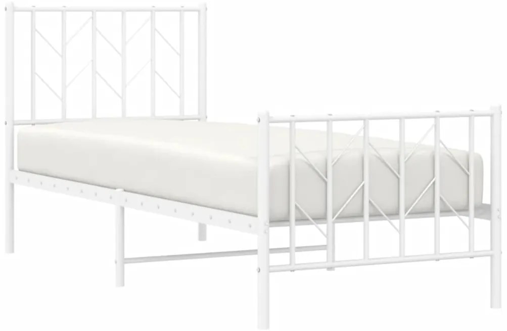 Estrutura de cama com cabeceira e pés 75x190 cm metal branco