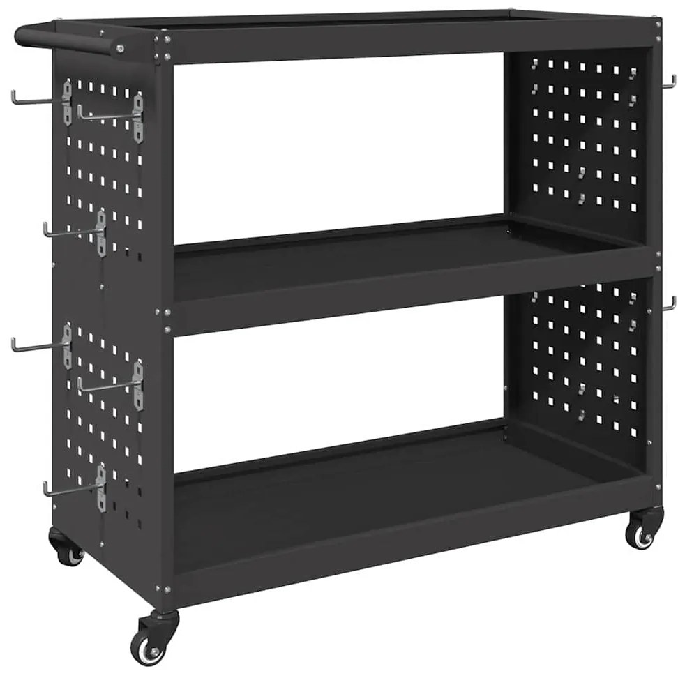 Carro de Ferramentas com prateleira com roda Preto 75 x 35 x 73 cm Met