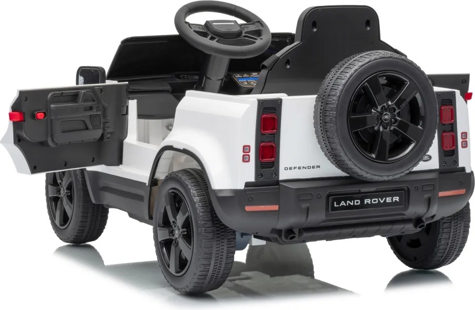 Carro elétrico para Crianças 12V 4x4 Land Rover Defender Rodas de espuma EVA, Assento Couro ecológico, Controlo remoto Branco