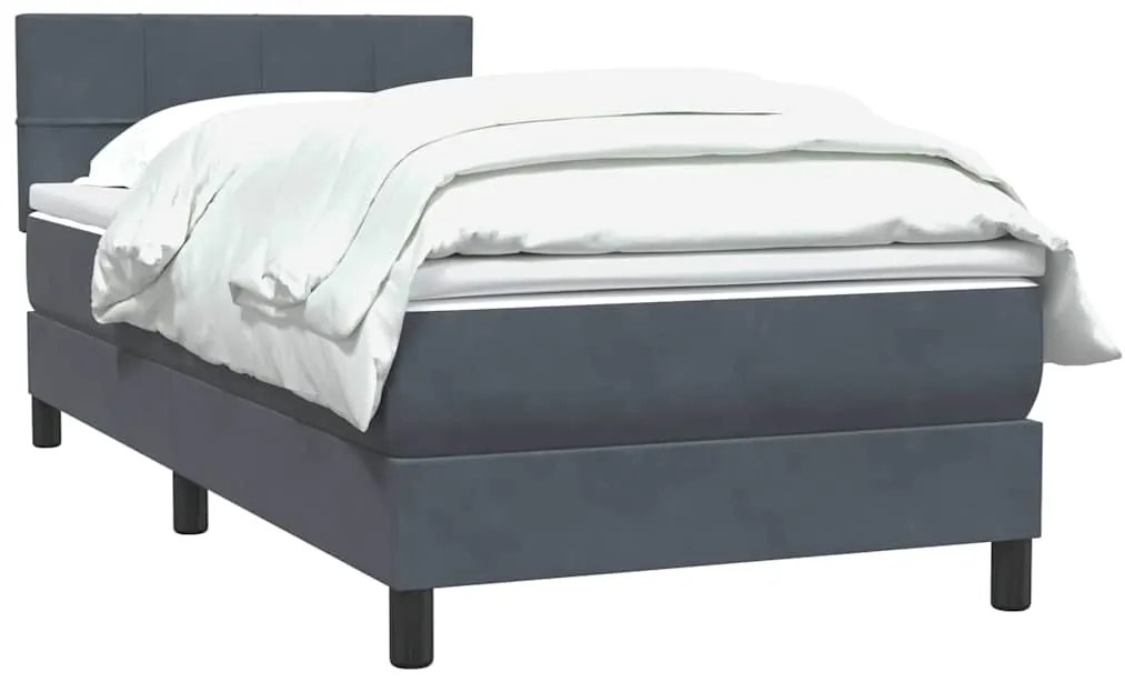 Cama com molas/colchão 90x220 cm veludo cinzento-escuro