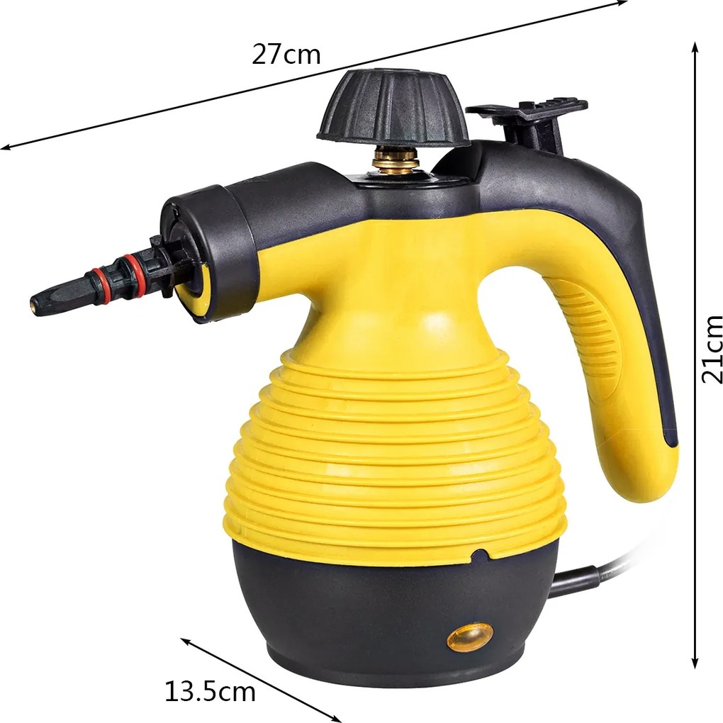 Máquina de limpeza a vapor portátil sem químicos com 9 acessórios e design seguro para casa, carro e pátio 350 ml Amarelo