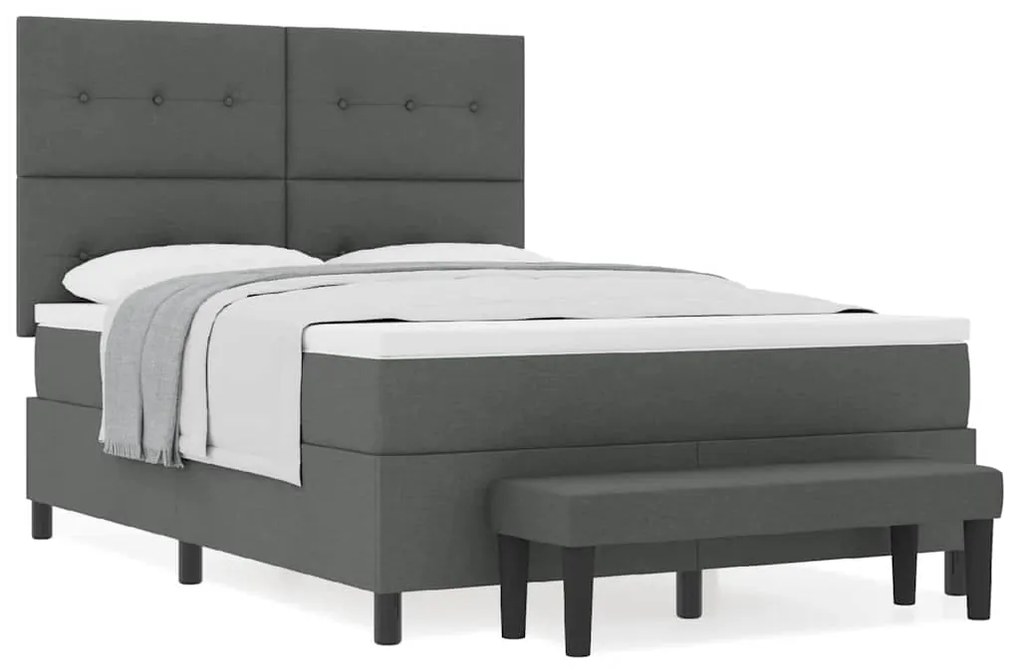 Cama Box com Colchão e Banco Cinza Escuro 140x200 cm Tecido