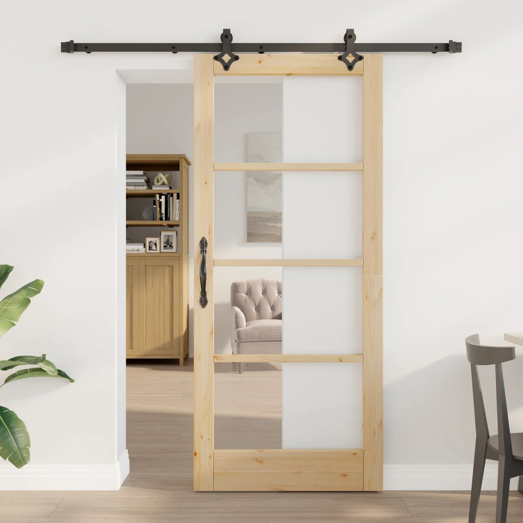 Porta Deslizante vidaXL com Conjunto de Hardware 'ORKDAL'Madeira Sólida e Vidro