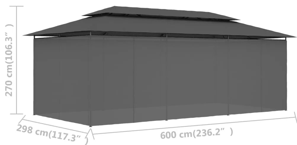 Gazebo com cortinas 600x298x270 cm antracite