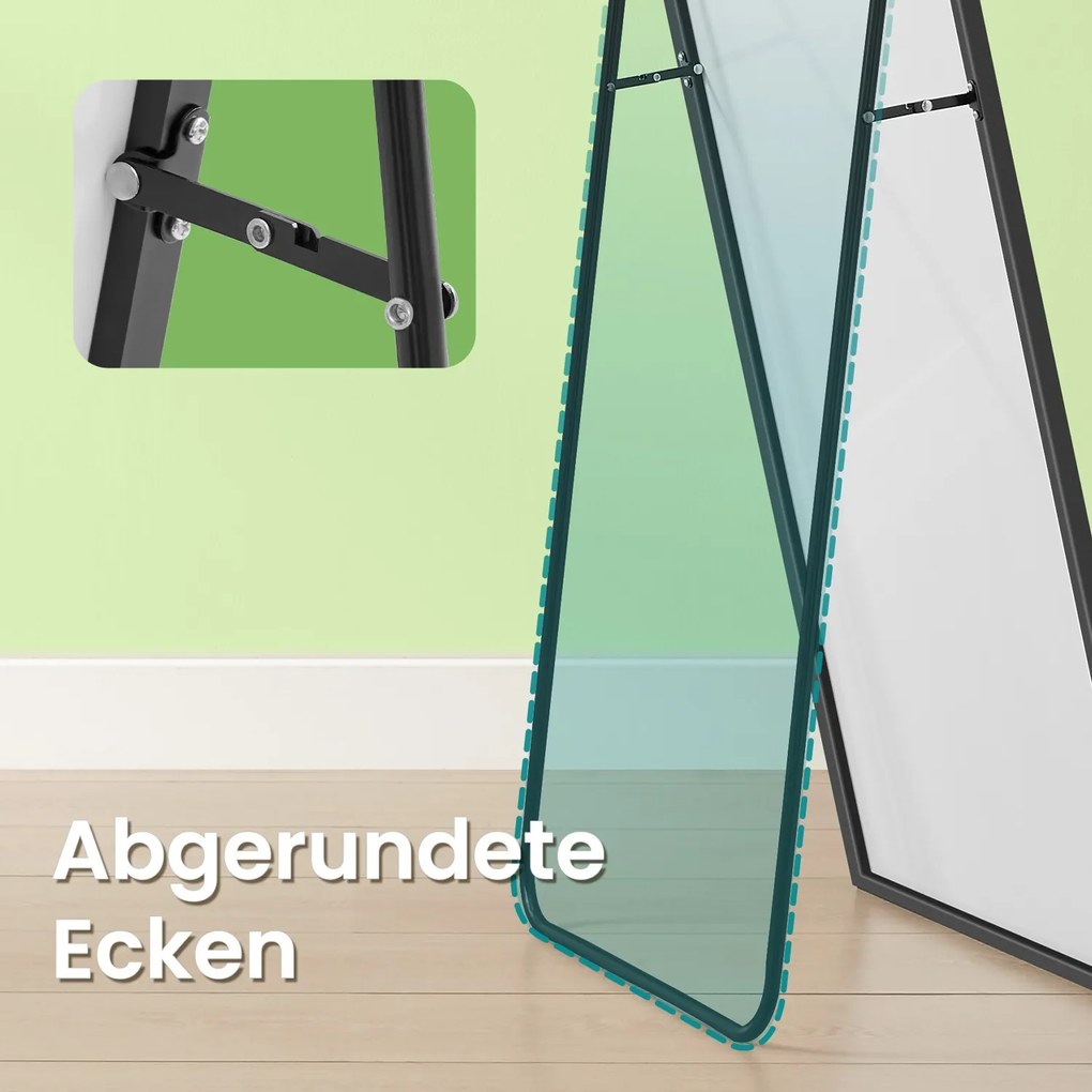 Espelho de corpo inteiro, espelho curvo, de pé ou de parede 160 x 50 cm Preto