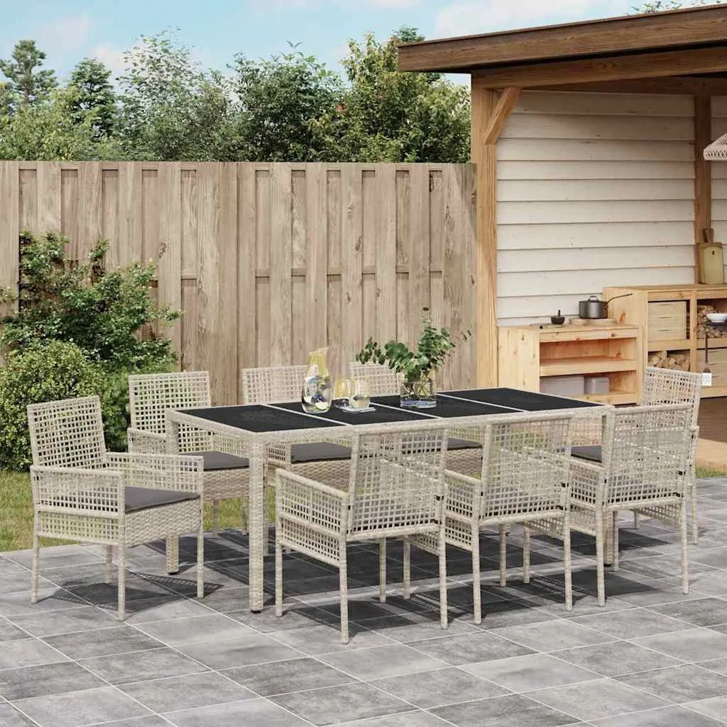 Conjunto de Jantar para Jardim 9 pcs Cinzento-claro