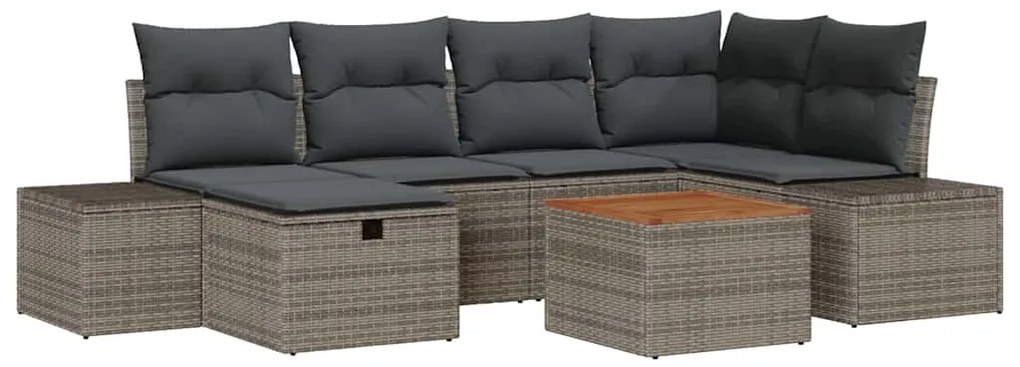 Conjunto de Sofá de Jardim de 7 Peças com Almofadas Cinza Polirattan