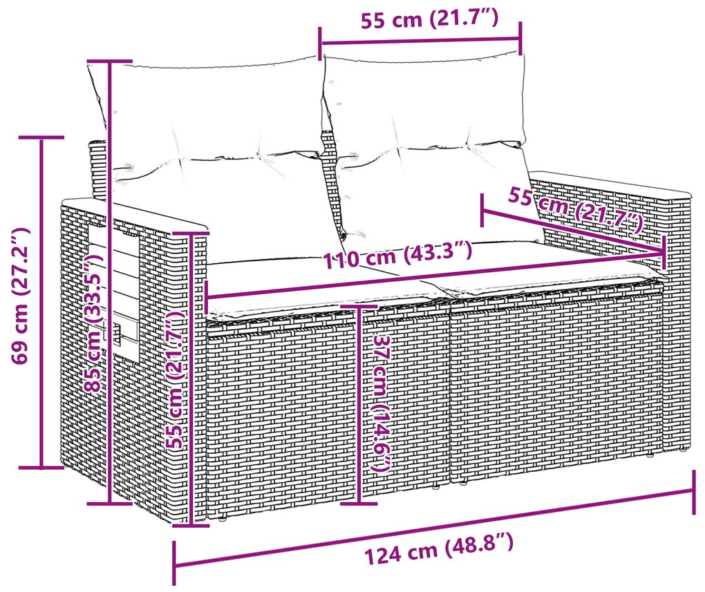 Conjunto de Sofás Jardim vidaXL de 10 Peças com Almofadas Beje Rattan
