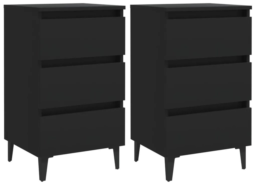vidaXL Mesa de cabeceira c/ pernas de metal 2 pcs 40x35x69 cm preto