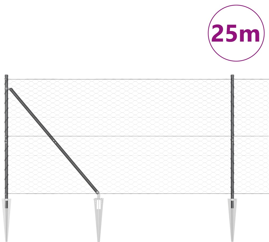 Cerca Hexagonal vidaXL Cinza 1,4x25 m Aço