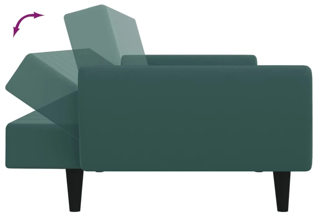 Sofá-cama 2 lugares c/ apoio de pés veludo verde-escuro