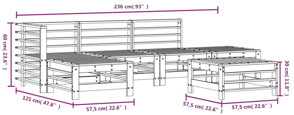 6 pcs conjunto lounge de jardim pinho maciço branco