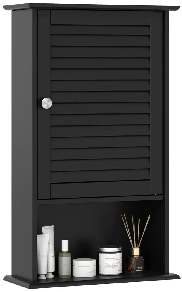 Armário de parede casa banho 42 x 16,5 x 70 cm com 3 prateleiras de arrumação e porta Móvel de banho com prateleira ajustável Preto