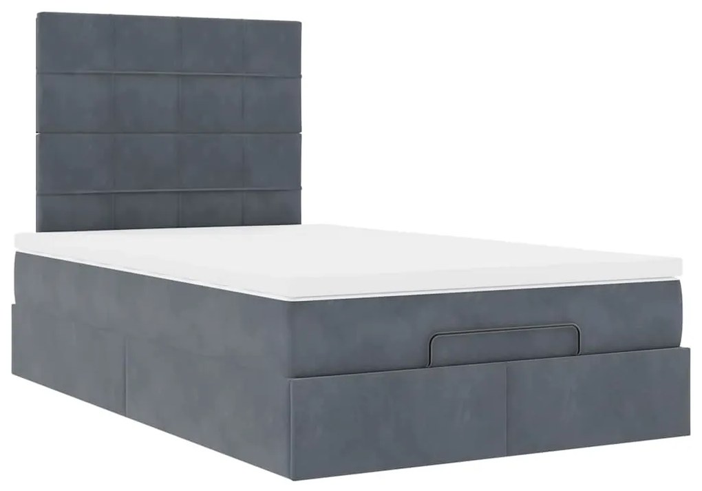 Estrutura de cama otomana com colchões cinza escuro Veludo
