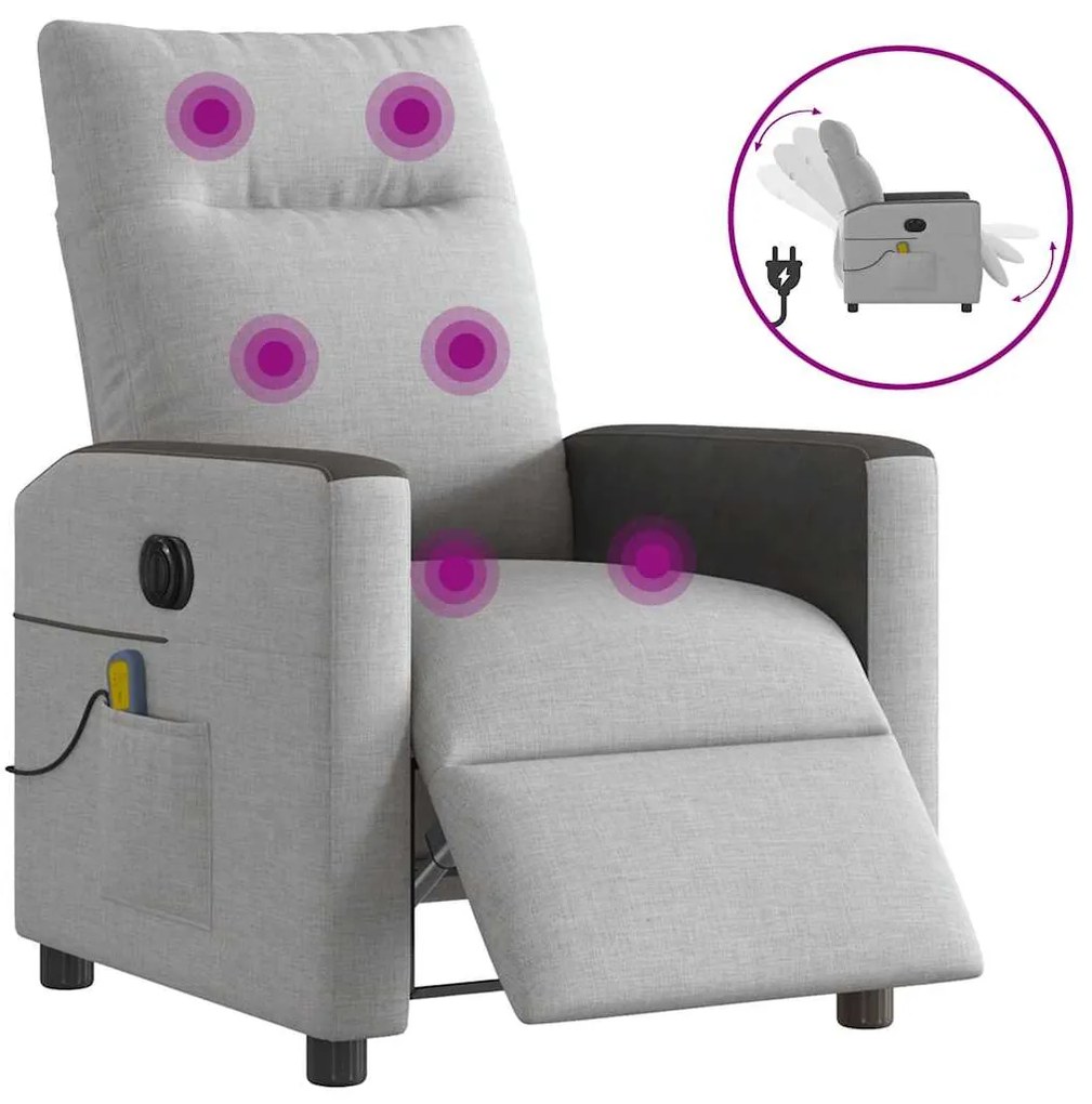 Poltrona massagens reclinável elétrica tecido cinzento-nublado