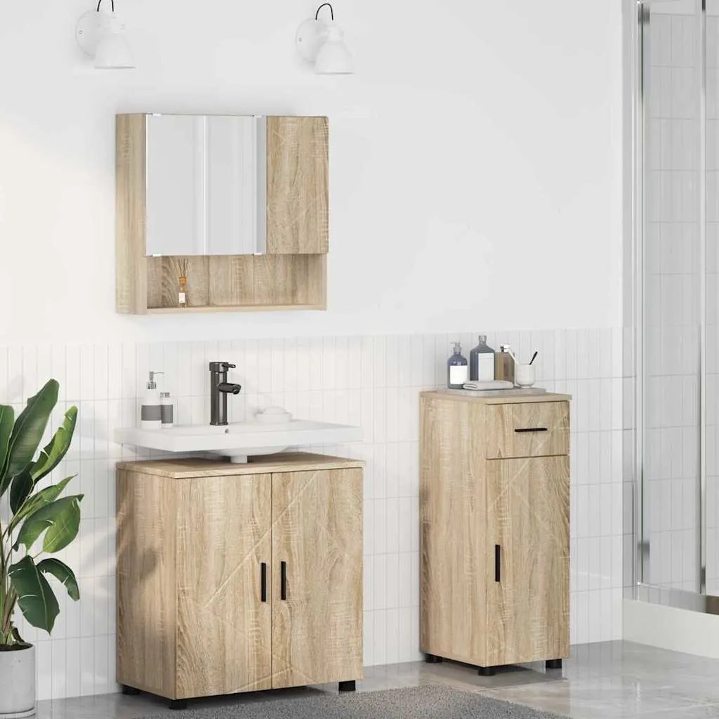 vidaXL Conjunto de Móveis para Banheiro 3 pcs Carvalho sonoma