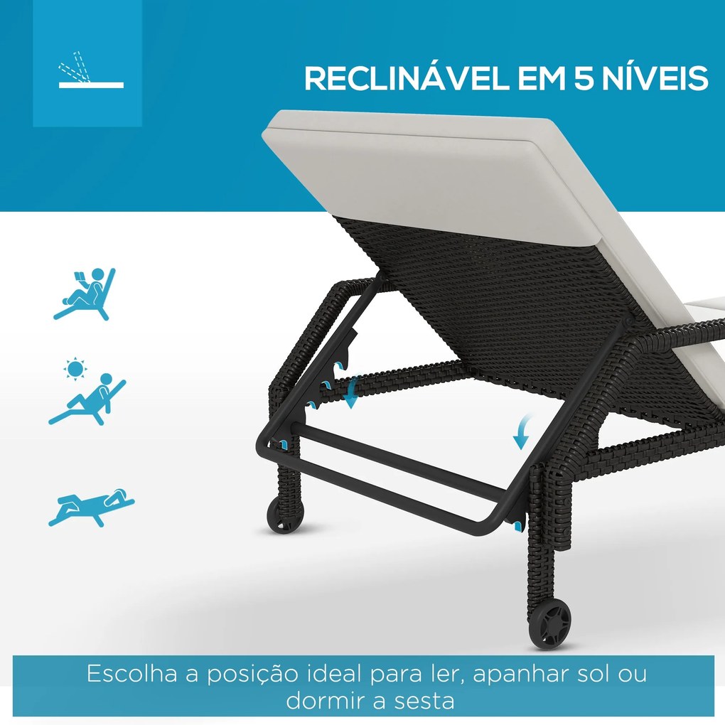 Espreguiçadeira de Vime Chaise Longue de Jardim com Encosto Ajustável