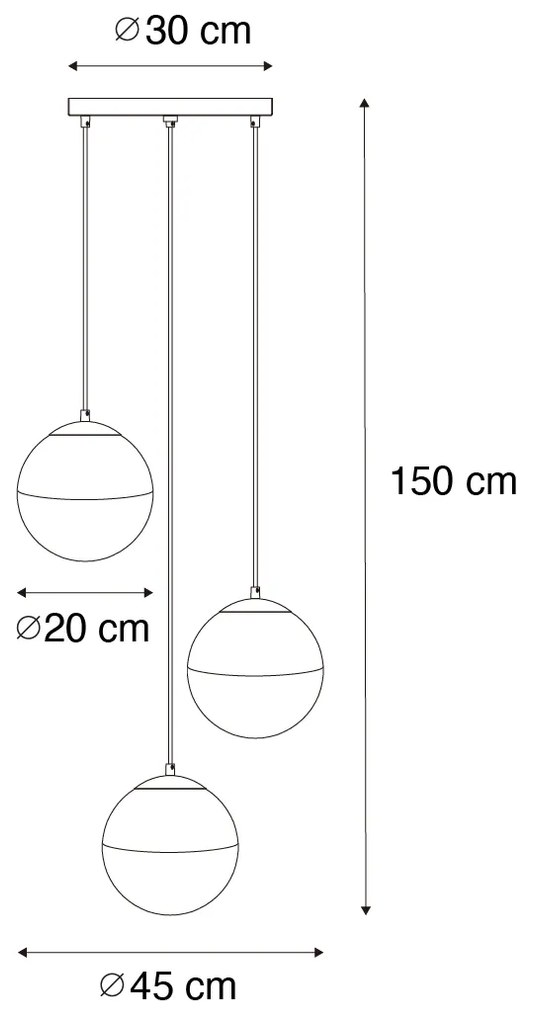 Candeeiro de suspensão retro preto com vidro transparente redondo 3-luzes - Eclipse Retro