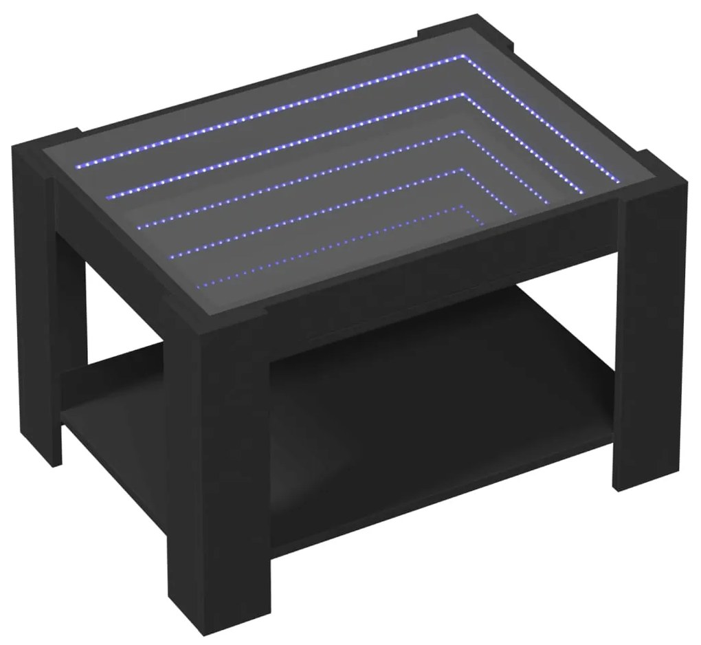 Mesa de centro c/ LEDs 73x53x45 cm derivados de madeira preto