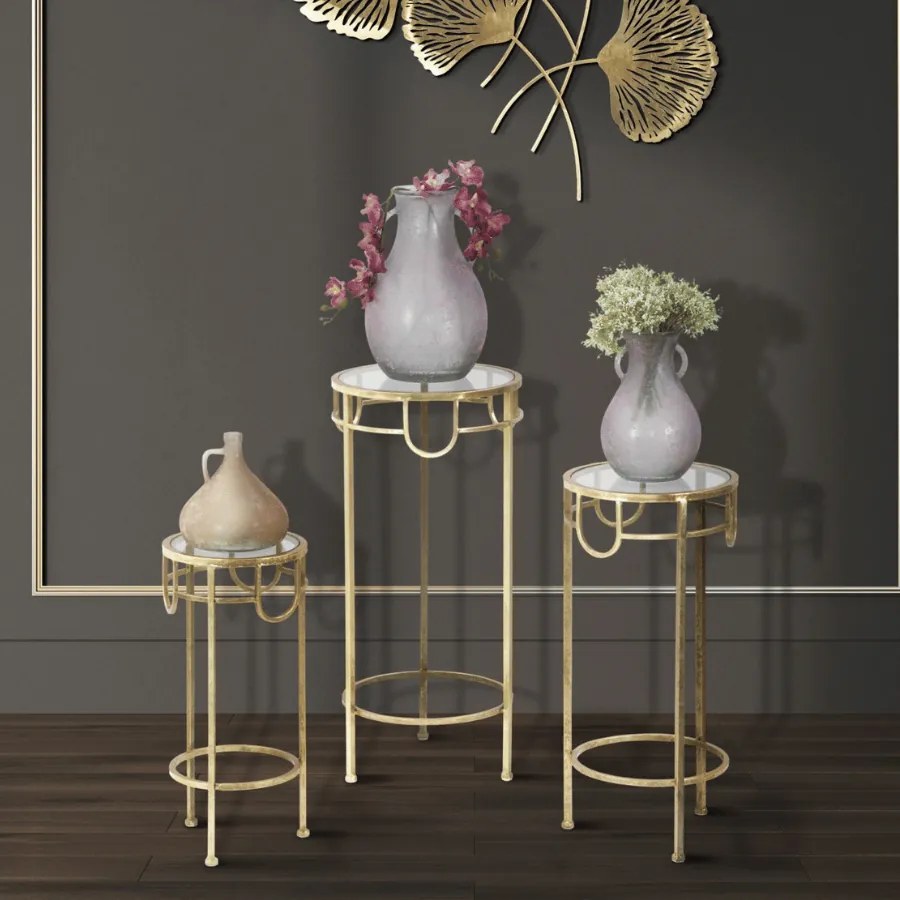 CONJUNTO DE 3 MESAS DE APOIO Ø 33X70-28X60-23X50 CM DOURADAS