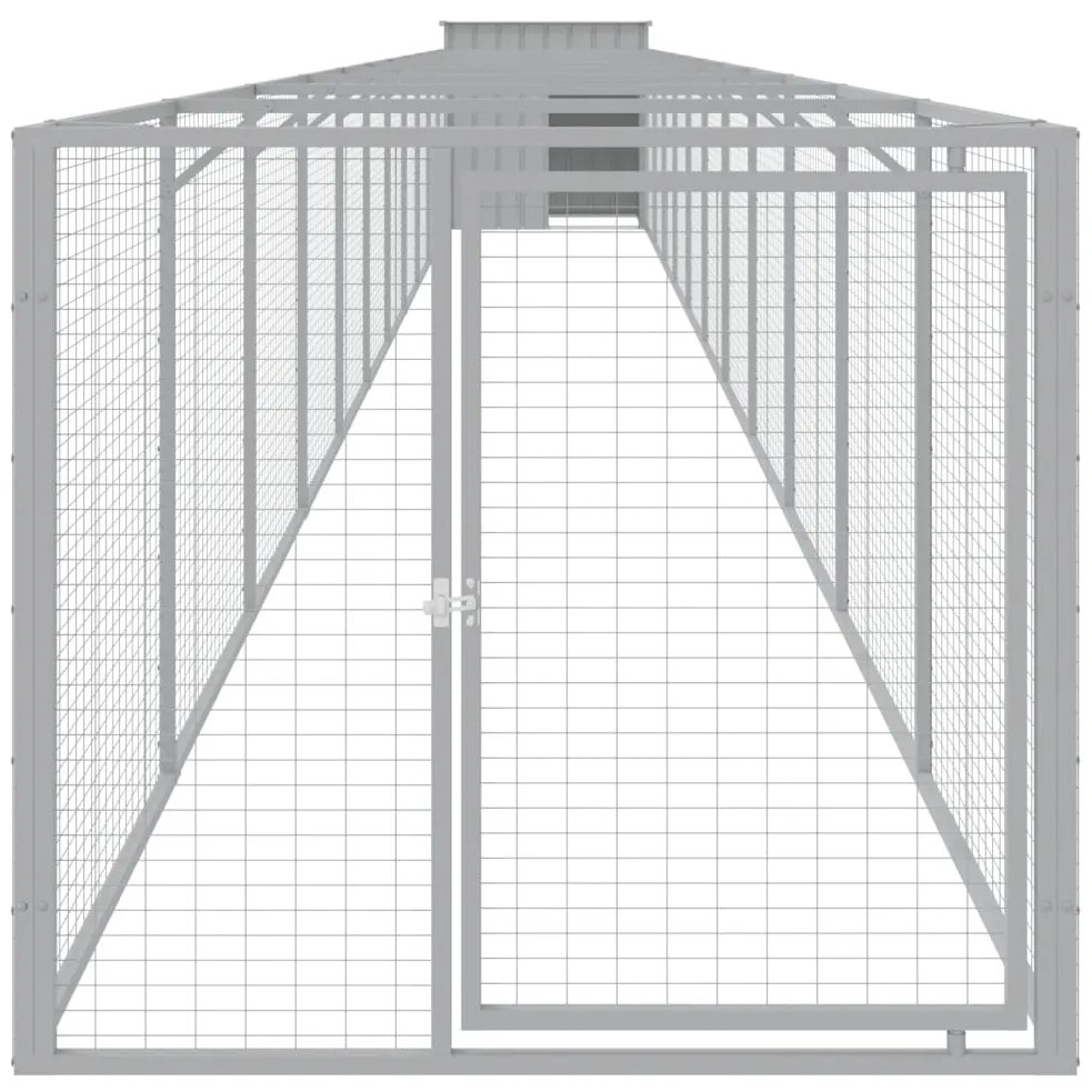 Casota cães c/ parque 110x1221x110 cm aço galvaniz. cinza-claro