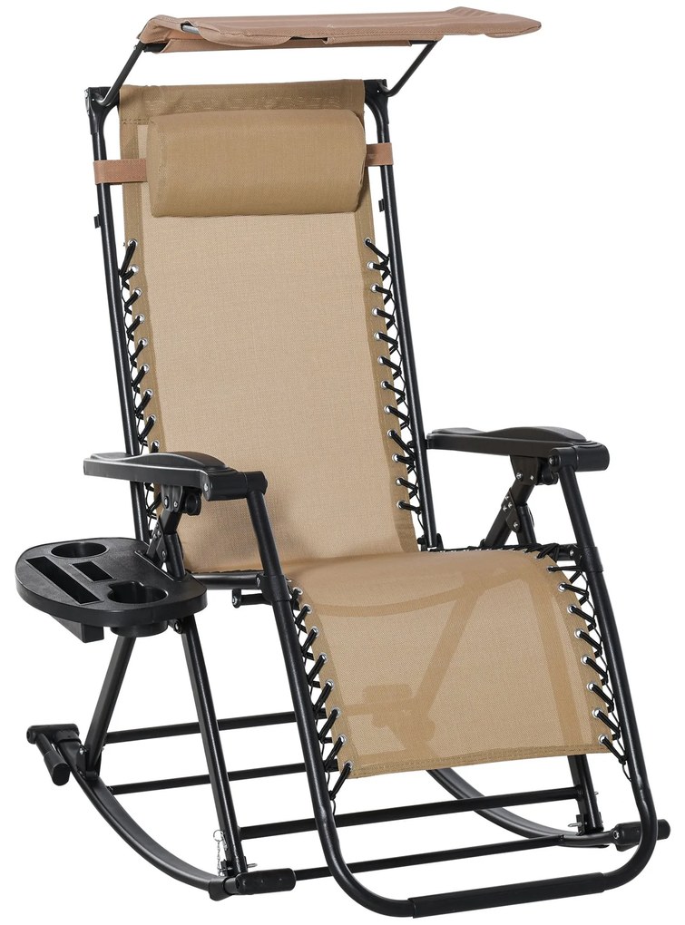 Espreguiçadeira de balanço de jardim dobrável reclinável com toldo de proteção solar Estrutura de aço 120x67x102 cm Bege escuro