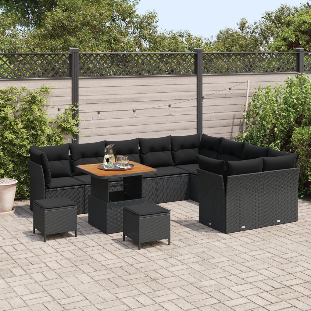 Conjunto de Sofá de Jardim vidaXL com 12 Peças e Almofadas Preto Ratta