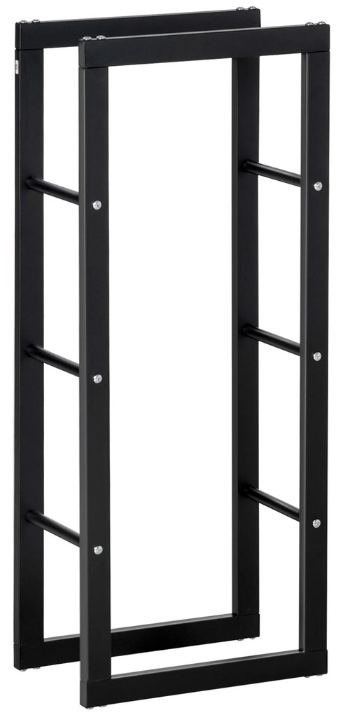 HOMCOM Suporte para Lenha de Metal Porta Lenha Metálico para Interior e Exterior Carga Máxima 100 kg 40x25x100 cm Preto