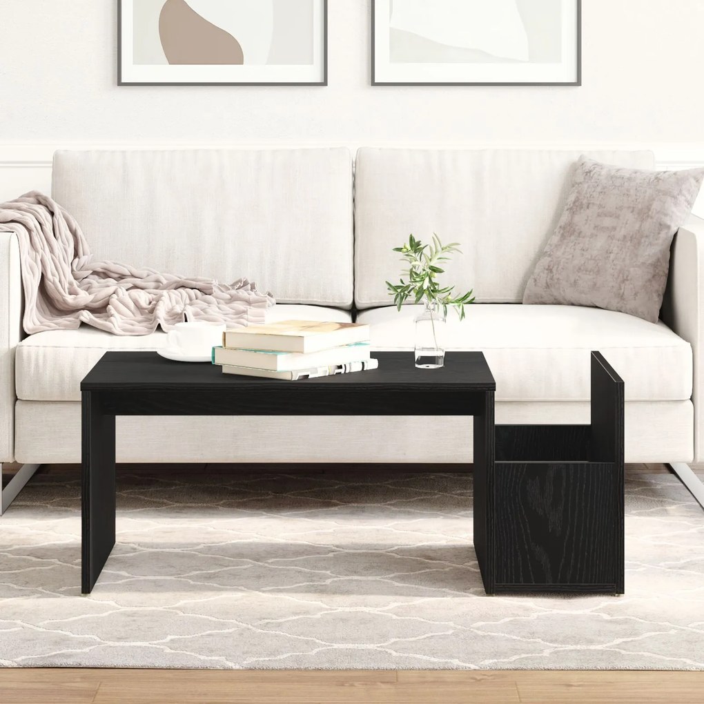 Mesa de Centro vidaXL Preta Carvalho 90x45x35 cm em Madeira de Engenha