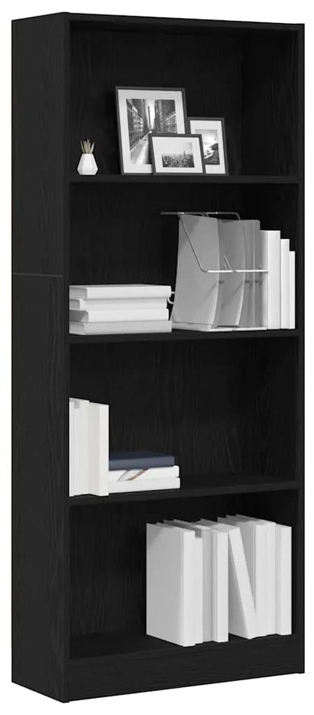 Estante de Carvalho Preto - 60 x 24 x 143 cm - Feita de Madeira de Eng