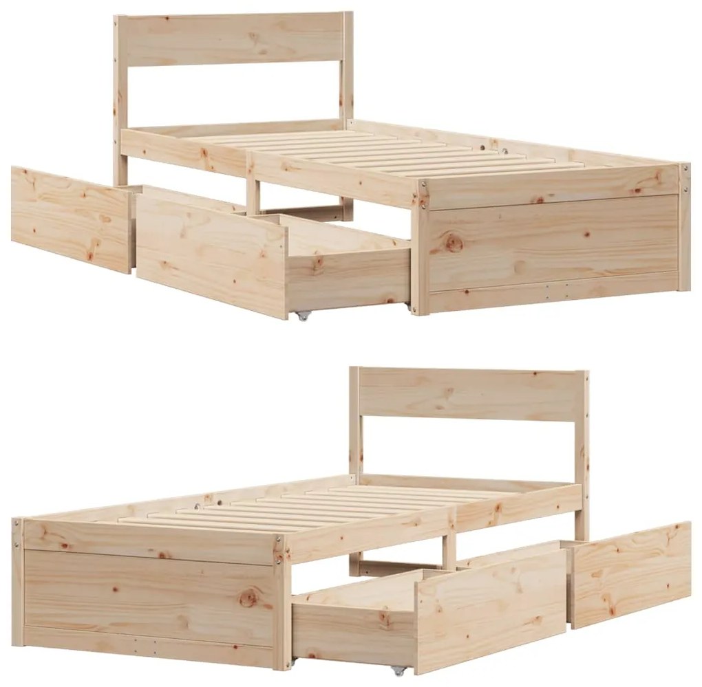 Cama sem colchão 75x190 cm madeira de pinho maciça