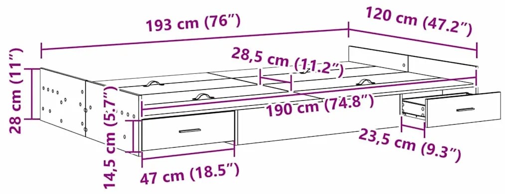 Estrado de cama com arrumação com gaveta com cabeceira Branco 120 x 19