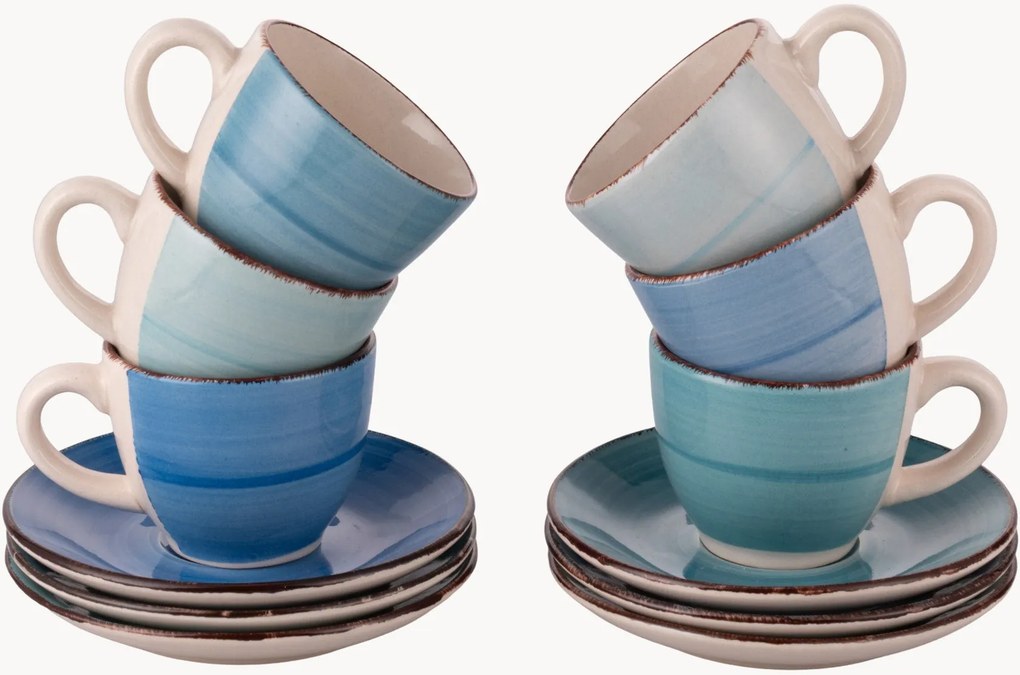 Chávenas de café expresso pintadas à mão com pires Baita, conjunto de 6