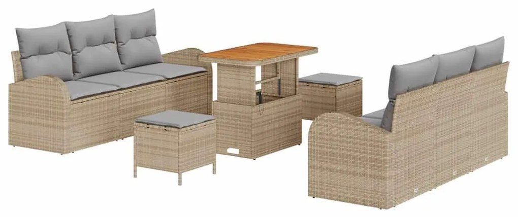 Conjunto de Sofás de Jardim vidaXL 9 Peças com Almofadas Bege Rattan A