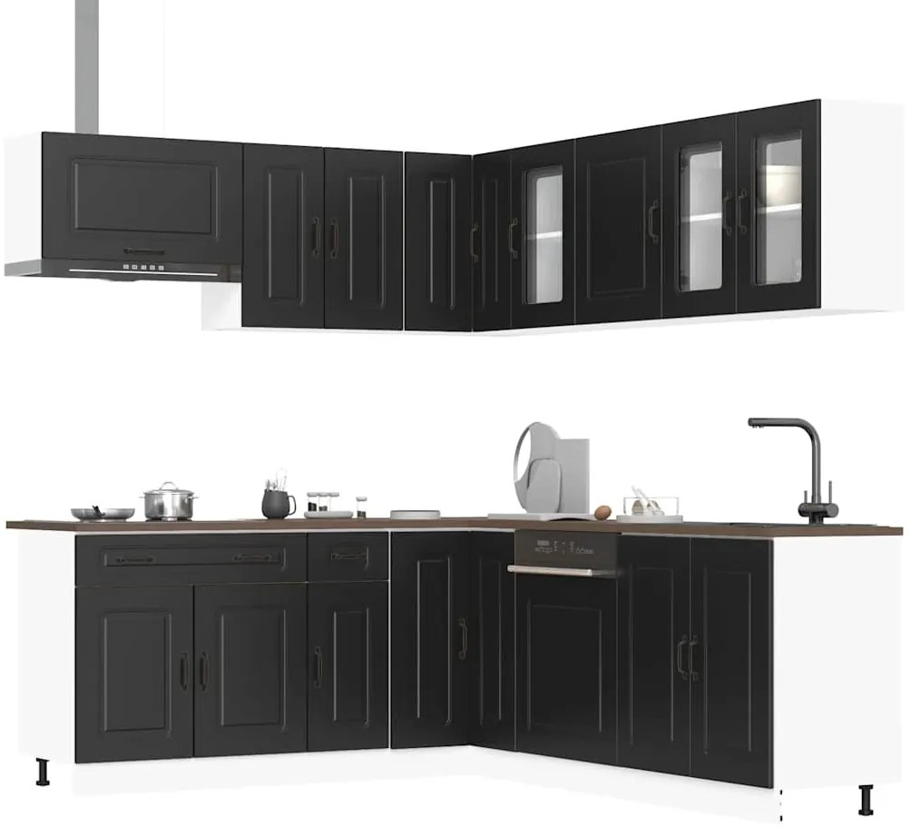 vidaXL 11 peças armário de cozinha conjunto Kalmar preto