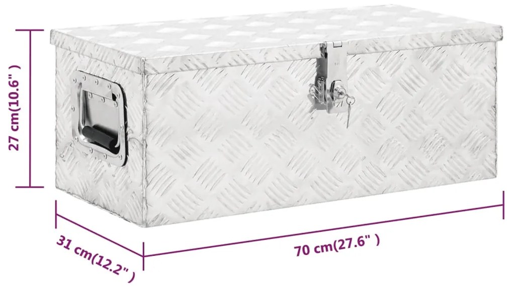 Caixa de arrumação 70x31x27 cm alumínio prateado