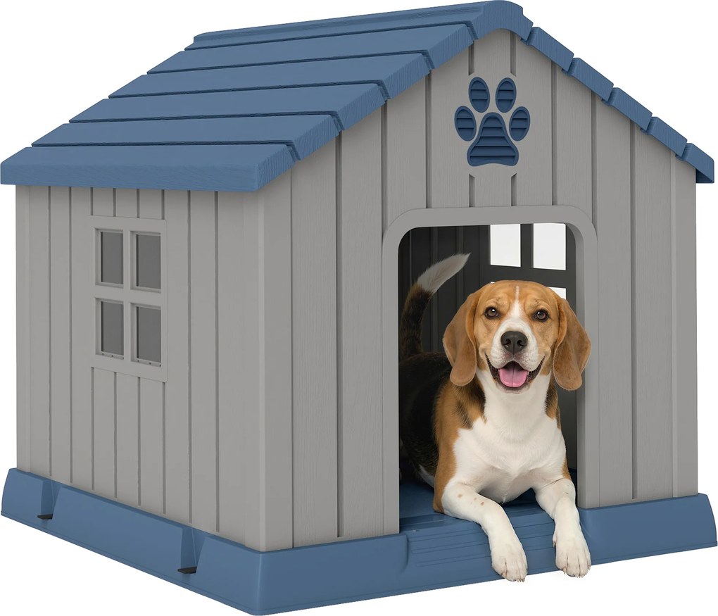Compartimento aberto para cães de exterior, com aberturas de ventilação e piso elevado, 85 x 79 x 82 cm, azul