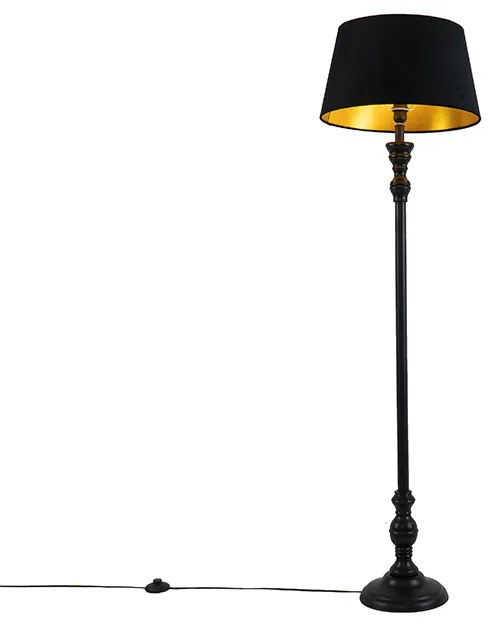 Candeeiro de pé com cúpula de 45 cm preto com interior dourado - Classico Clássico / Antigo
