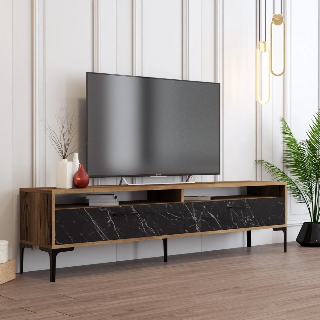 Unidade TV Istanbul – Nogueira e Mármore Preto – 180x35x47 cm