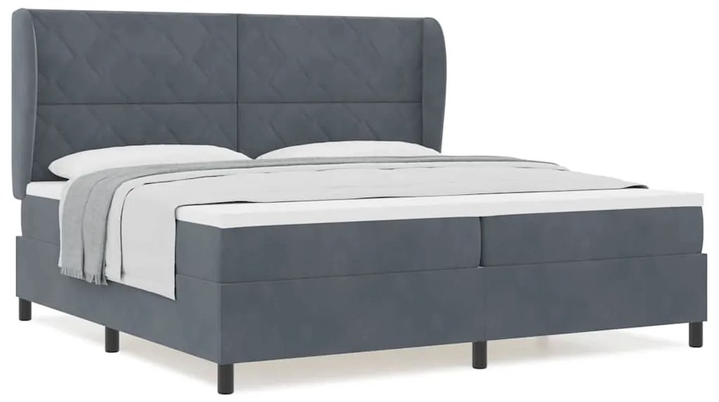Cama com Estrado e Colchão Cinza Escuro 200 x 200 cm em Veludo.