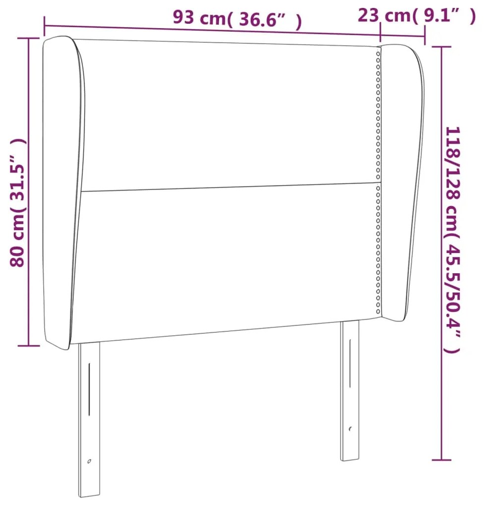 Cabeceira de cama c/ abas tecido 93x23x118/128cm cinzento-claro