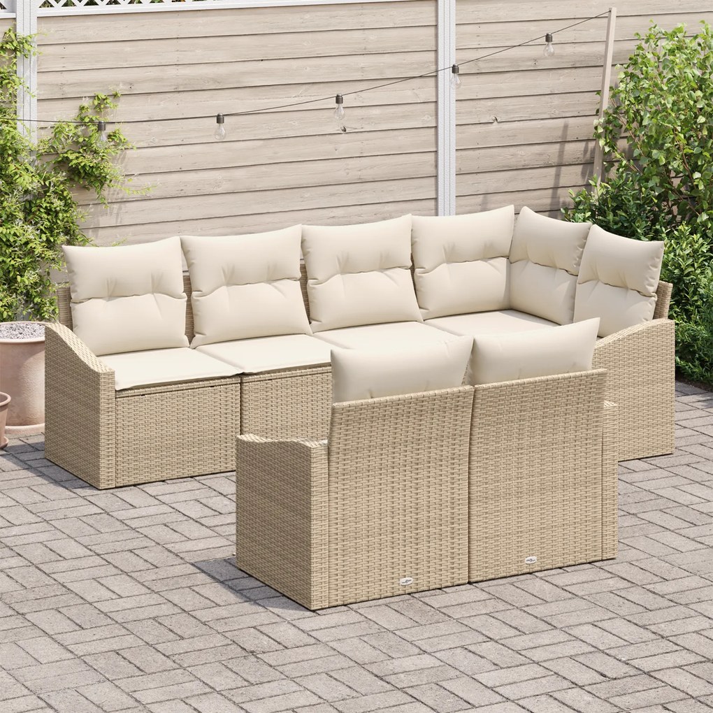 Conjunto de Jantar de Jardim com 7 Peças e Almofadas Bege em Rattan Po