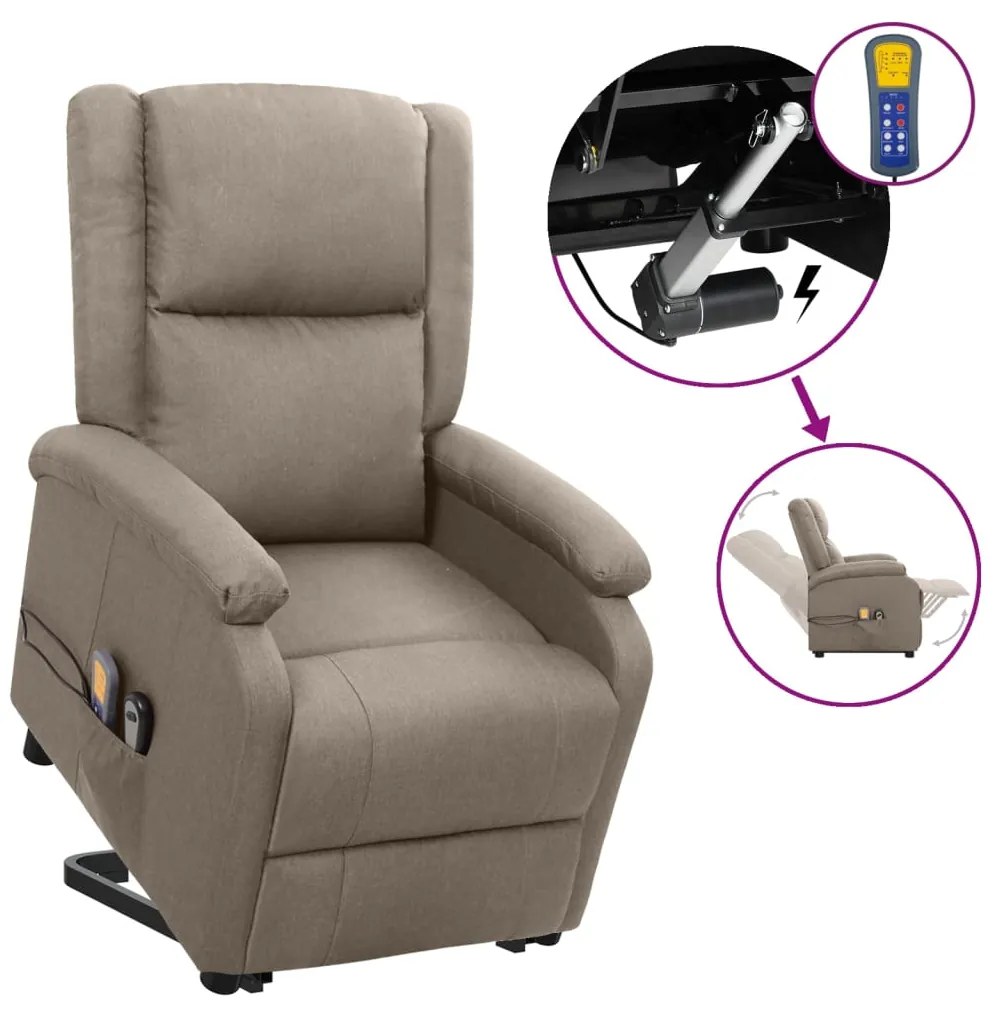 vidaXL Poltrona de massagens tecido cinzento-acastanhado