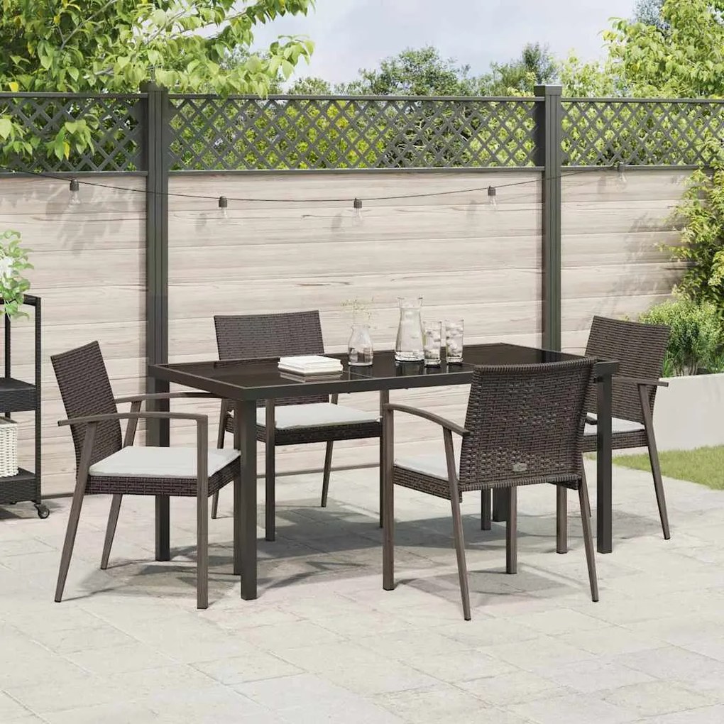 Conjunto de Jantar de Jardim com 5 Peças e Almofadas - Castanho em Pol