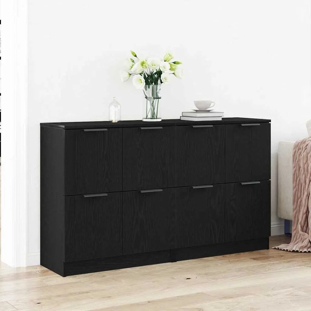 Buffets 2 pcs Madeira de Carvalho Preto 60x30x70 cm Madeira Engenharia