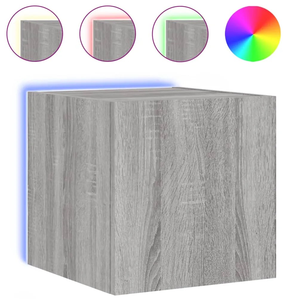 Móveis de parede para TV com luzes LED 2 pcs cinzento sonoma